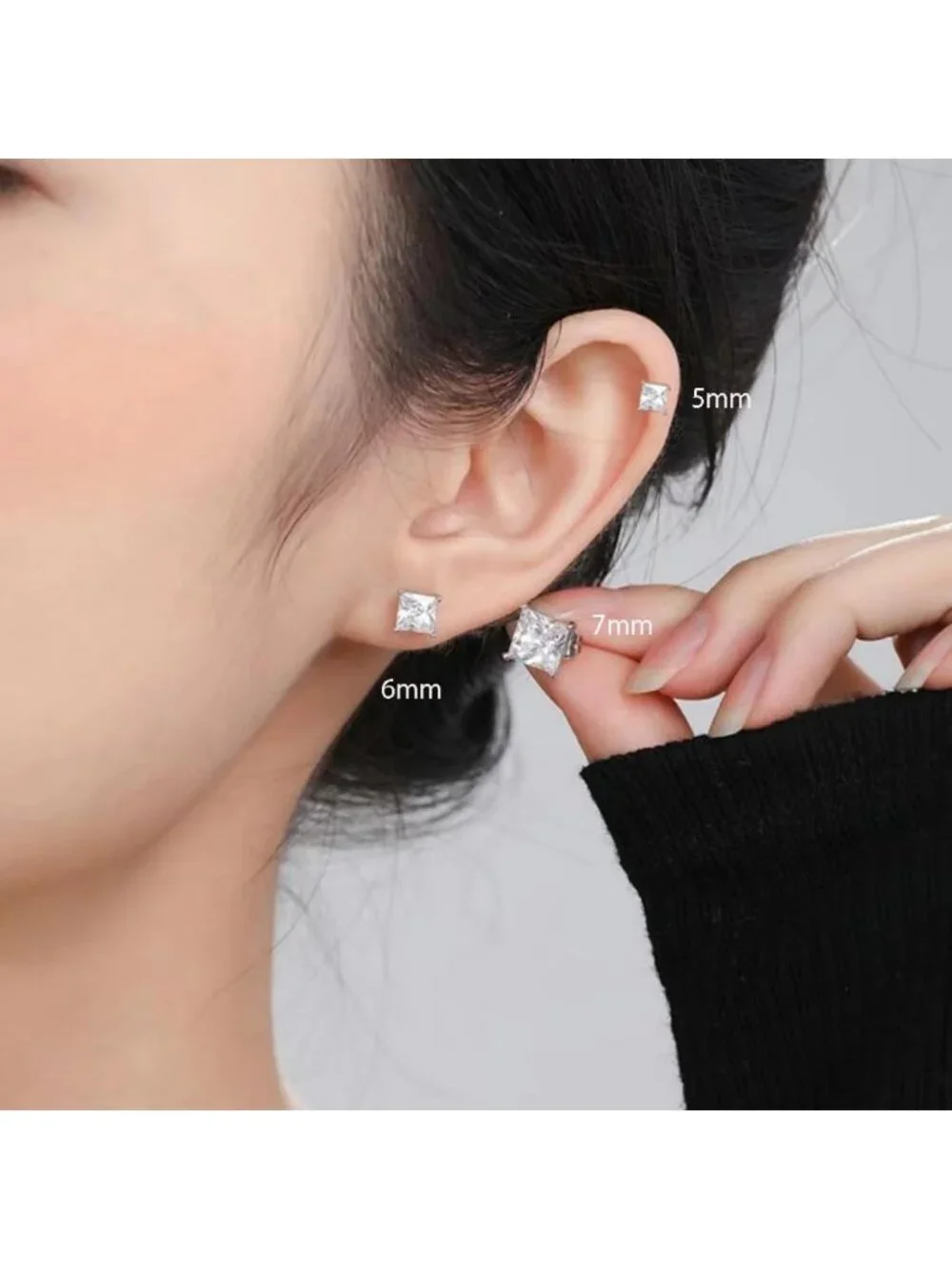 925 Sterling Silver CZ Square Stud Earrings for Women & Teens - 3 Pairs